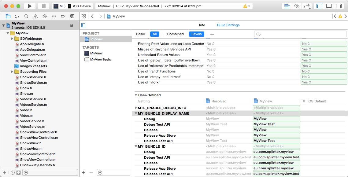 User-defined settings